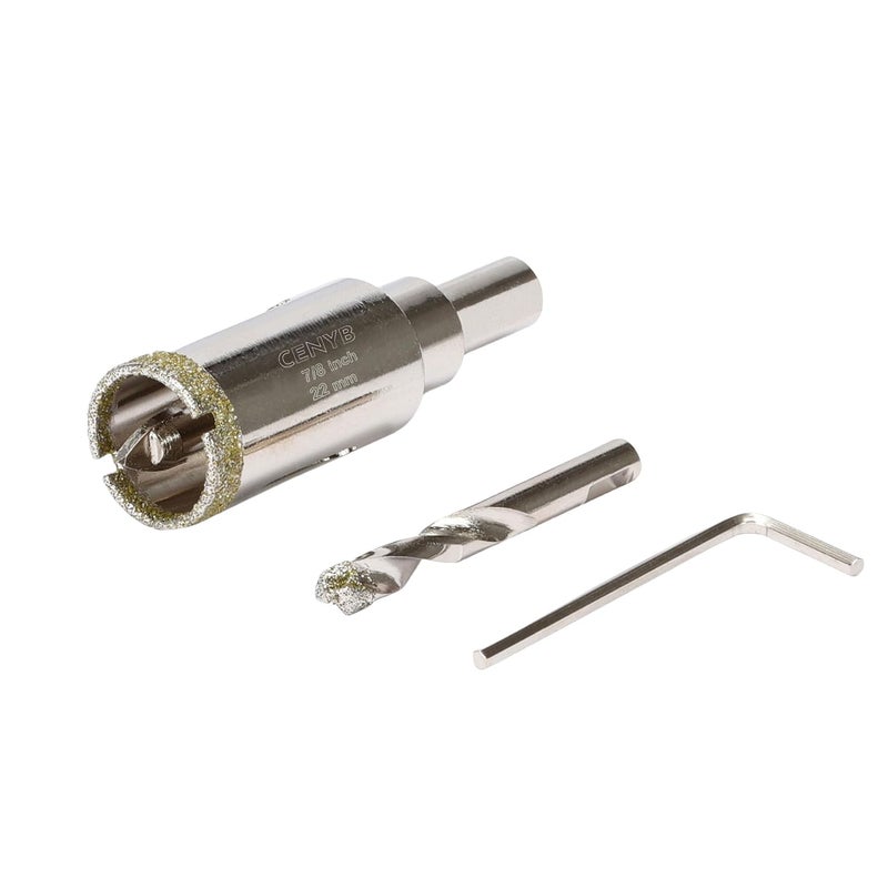 cenyb 7/8inch | 22mm Diamond Hole Saw with Center Drill bit and Diamond-Coated Center Drill bit for Ceramic Glass Marble Fiberglass Granite and Porcelain Tiles by - Image 1
